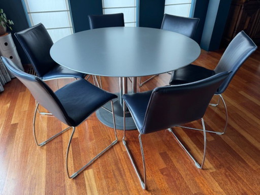 Set di 6 sedie a sospensione in pelle PASTOE, Topazio, Blu Notte