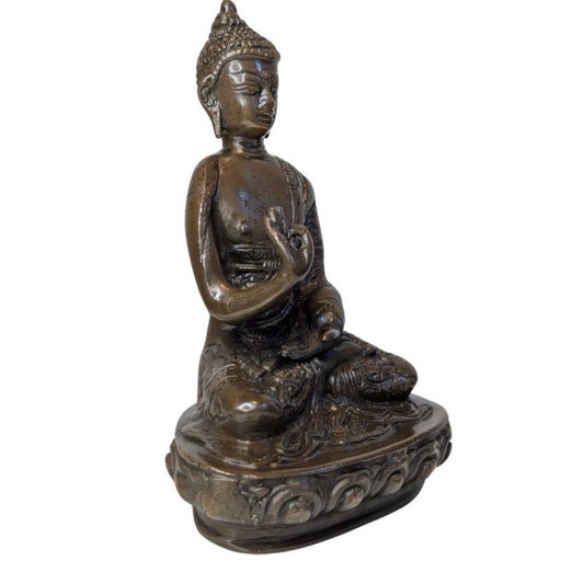 Antiek Bronzen Boeddhabeeld in Vitarka Mudra – 121 – beeldhouwkunst (photo 2 of 9)