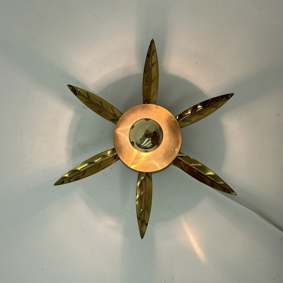 Image 1 of 1950er Wandlampe Deckenlampe Blume Gold