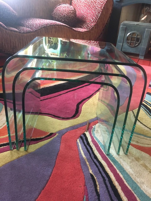 Nesting tables, glass side tables, mimi set, 1970s