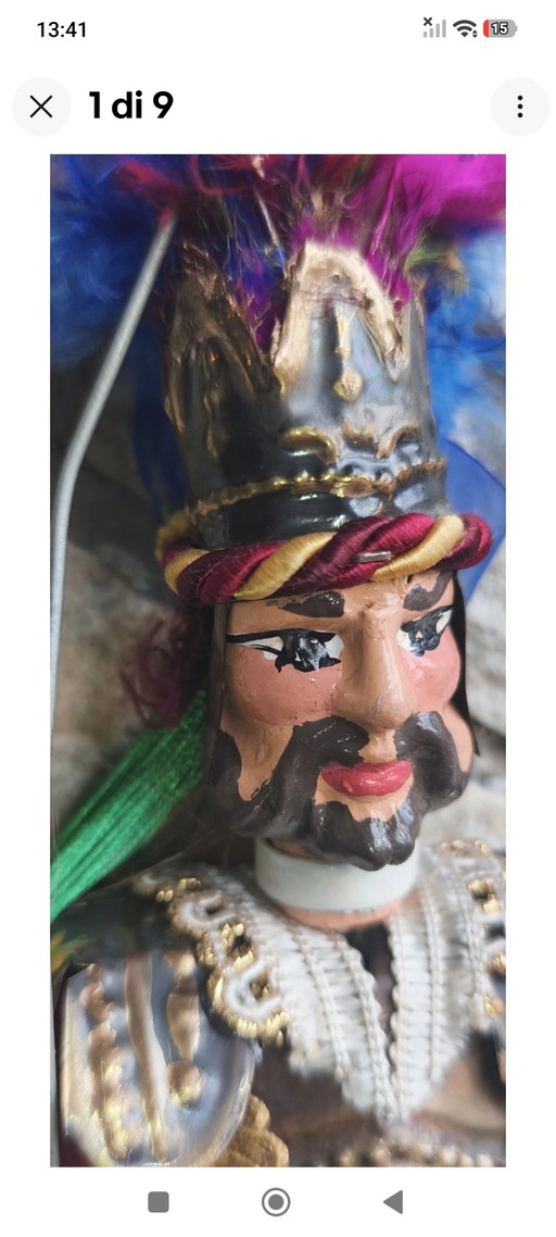 Vintage Sicilian Pupo 35cm Charlemagne – decoratieve objecten, Metal, Textile