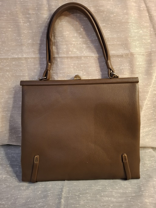 Sac à main vintage Goldpfeil années 50-60 en cuir marron, comme neuf, modèle Kelly. – top handle tassen, Leather, Metal