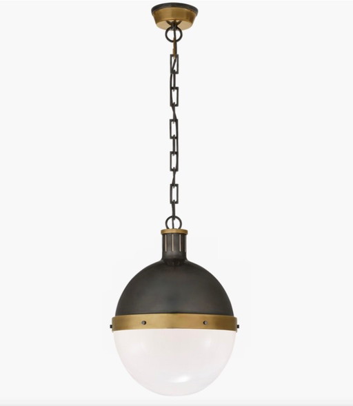Large Hicks Pendant Light in Bronze and Milk Glass by Thomas O'Brien, USA