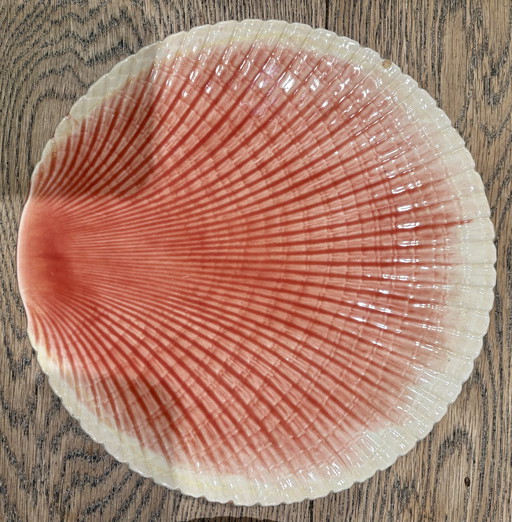 2 Barbotine-Muschelteller / Austernschalen, ca. 1900