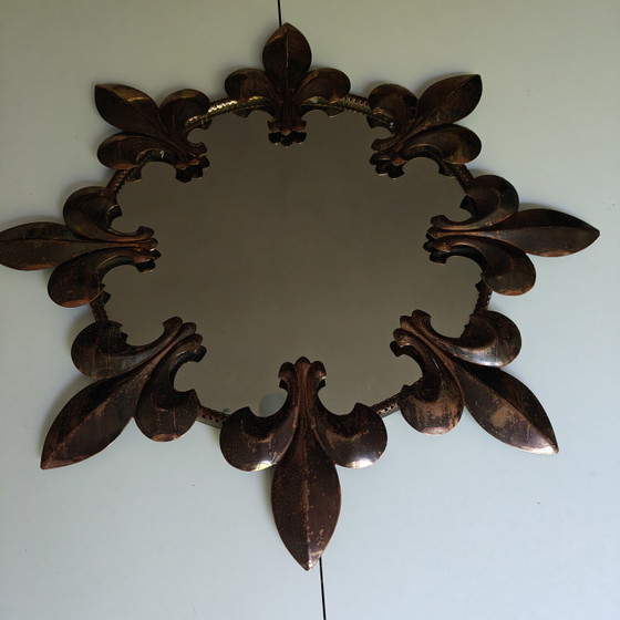Image 1 of Vintage Fleur-de-Lis Wall Mirror – Copper Bronze Patina – 47 cm