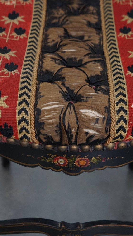 Image 1 of 4 x Antiek Frans Napoleon 3 stoeltje ingelegd met parelmoer