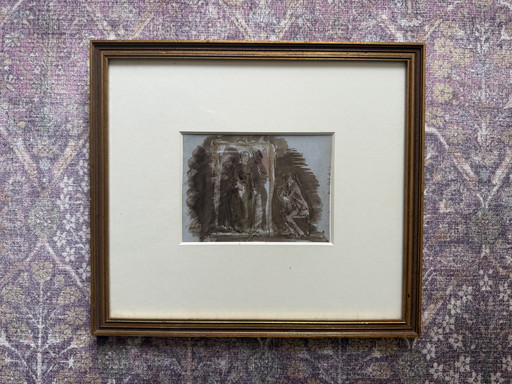 Original 1857 English Pen & Ink Sketch, Antique Vintage, Framed (Unsigned, Period Piece)