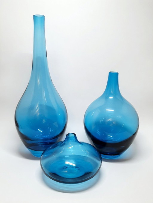 Set of 3 hand-blown turquoise designer vases – Ocean Blue Collection