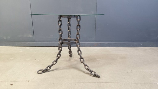 Table basse ou table d'appoint brutaliste en maillons de chaîne, 1970