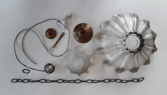 Image 1 of Lampada a sospensione in vetro ghiacciato a forma di calice e di petalo