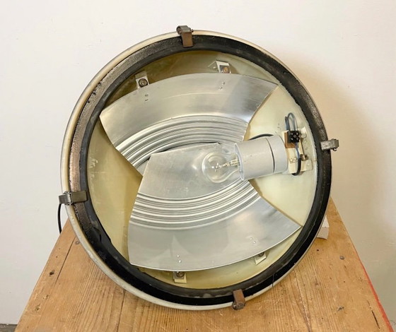 Image 1 of Lampada a sospensione industriale grigia con copertura in vetro trasparente, anni '70