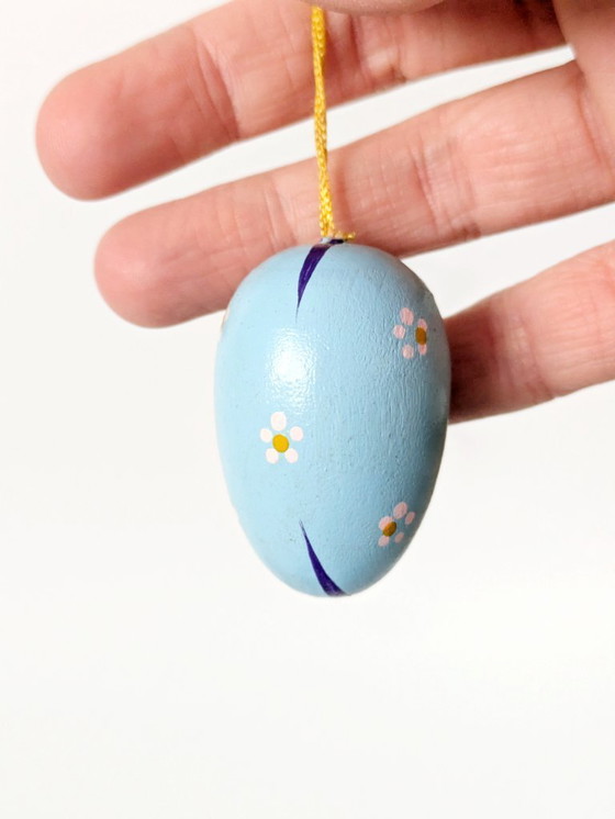 Image 1 of Set of 24 Vintage Easter Hand Painted Wooden Ornaments, Germany 1980s, Original Box