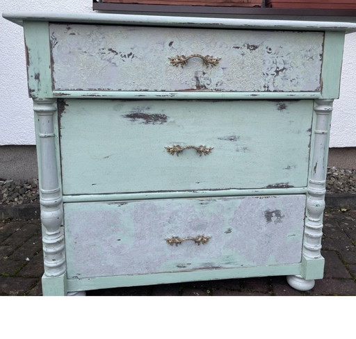 Commode Shabby-Chic Vert Menthe – Style Vintage Français – Pièce Unique