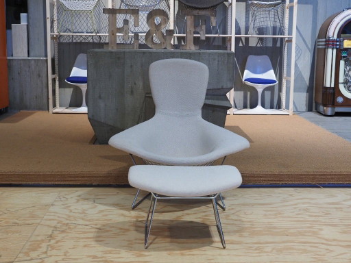 KNOLL INT. BERTOIA SEDIA PER UCCELLI MIT HOCKER HOPSACK BEIGE