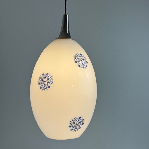 Grote Vintage Ovoïde Opaline Hanglamp 1970