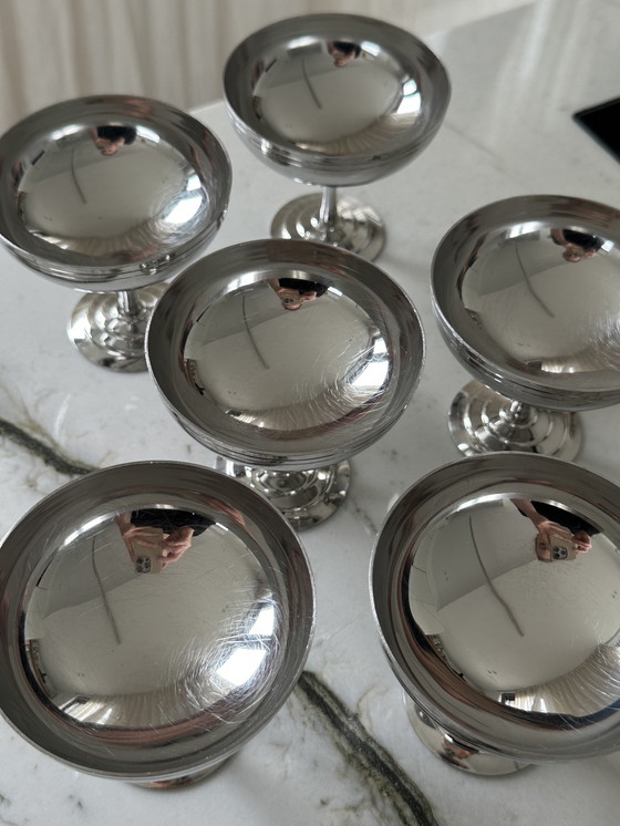 Image 1 of 6 vintage Letang & Remy inox stalen rvs champagne ijs coupes voetglazen 