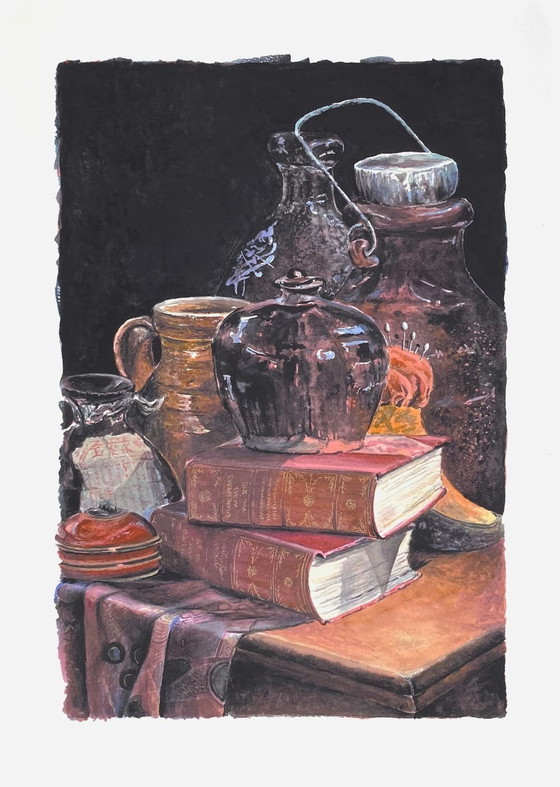 Image 1 of Sue Hurlimann, Stillleben mit Shakespeare-Büchern, Siebdruck, 2000