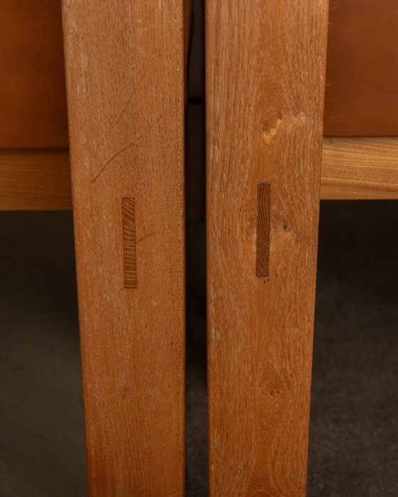 Image 1 of Brutalistische iep en lederen eetkamerstoelen van Giovanni Luigi Gorgoni voor Roche Bobois, jaren 70, set van 7