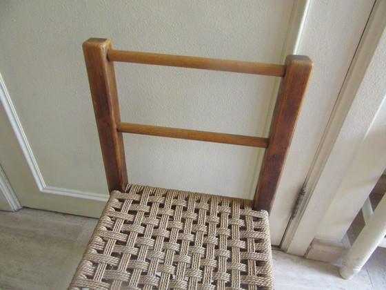 Image 1 of Vintage Child's Chair Dark Wood Woven Seat