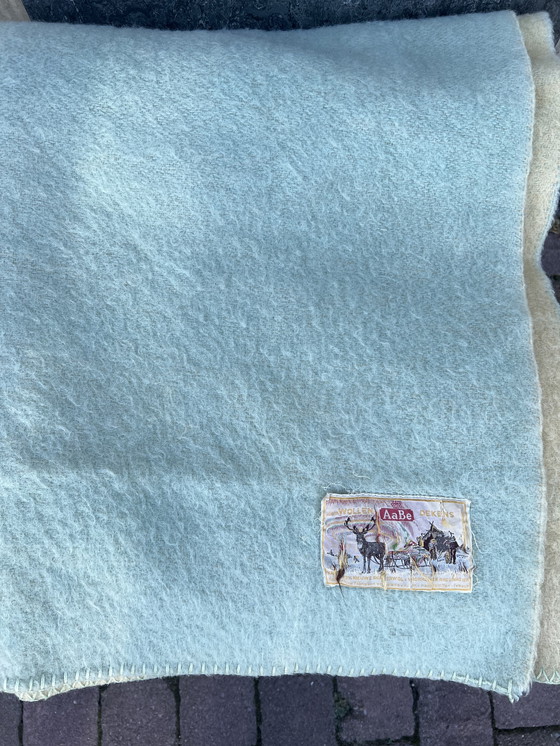 Image 1 of Wollen woonkleed lichtblauw en geel