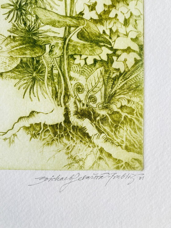 Michaela Lesarova Roubickova - Vintage Etching - Garden of Eden, Lithographs & prints, Paper, Green (photo 3 of 5)