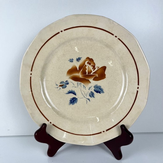 Image 1 of Set of 6 Sarreguemines dinner plates with floral motif, first half of the 20th century