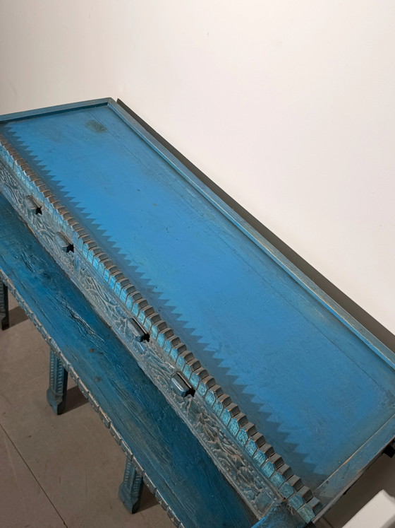 Consolle indiana intagliata in blu turchese – Tavolini, Wood (photo 6 of 7)