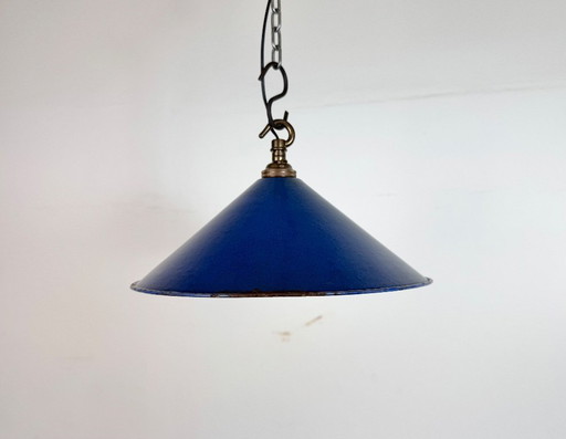 Lampada a sospensione industriale in smalto blu britannico, anni '50
