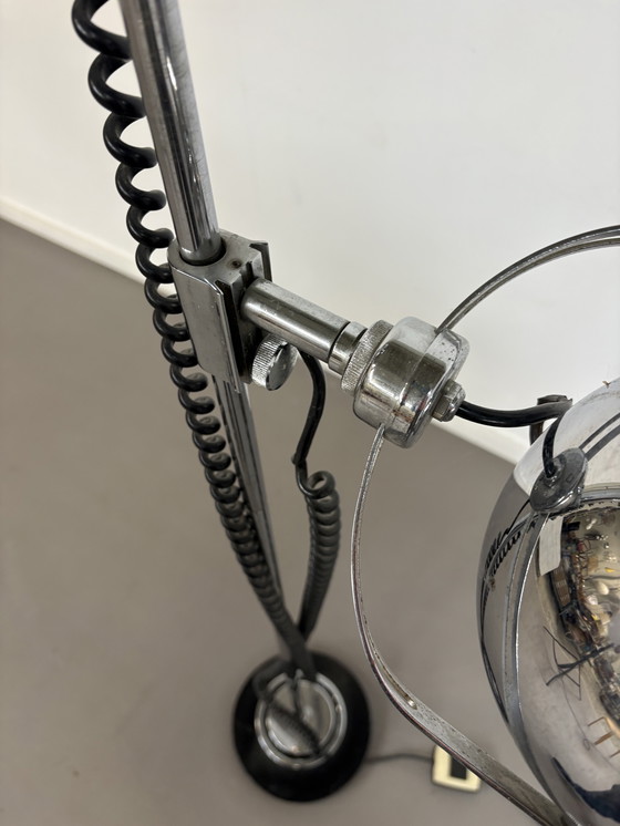 Image 1 of Vintage Chrome With Black Spaceage Eyeball Floor Lamp Sixties