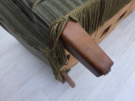 Image 1 of 1960s, Danish 3-seater sofa, original green furniture velour, oak wood.