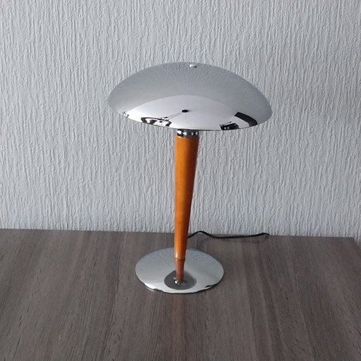 Mushroom Table Lamp - Chrome - Wood - 1980'S