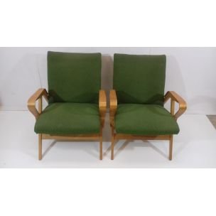 Image 1 of Vintage wood and green fabric living room set by Tatra Pravenec, Czechoslovakia 1960