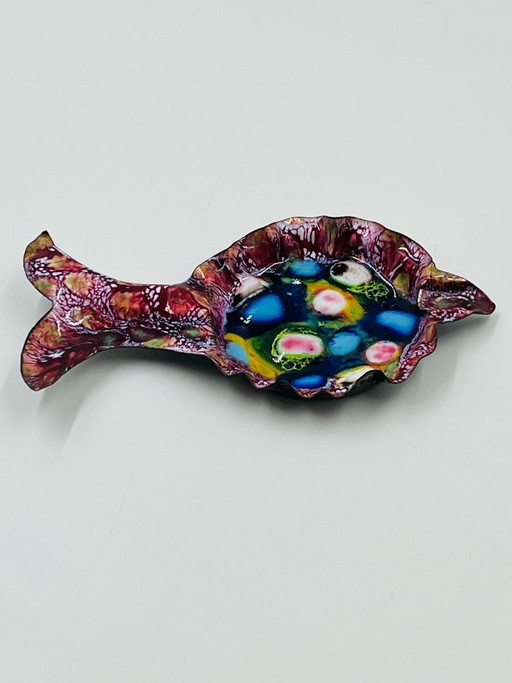 Vintage-Fischschale, Emaille auf Kupfer, Modernismus, 70er Jahre