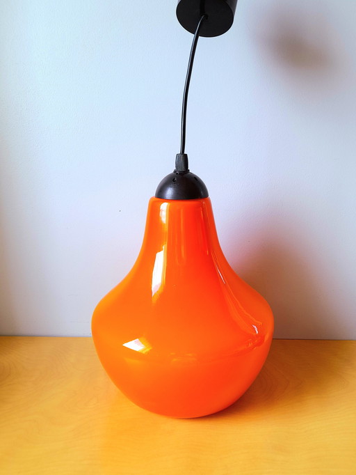 Hanging lamp in orange opaline, Peill & Putzler 70s