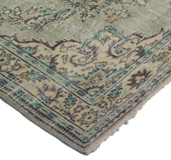 Tappeto turco vintage 287x193 cm – Grande tappeto in lana annodato a mano con motivo floreale verde tenue (photo 8 of 12)