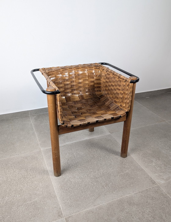 Image 1 of Silla Artesana de Castaño Tejido de Longinos, Premio Nacional de Artesanía, España años 80