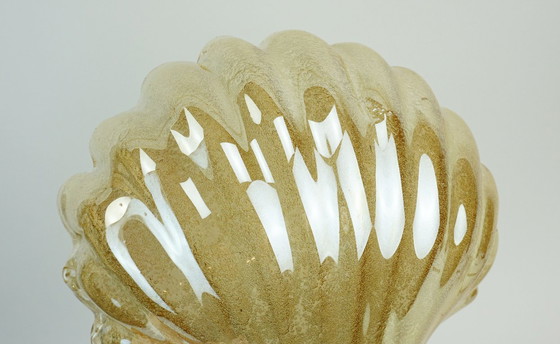 Image 1 of no. 2 of 2 - mid century modern SCONCE wall lamp lustrous glass shell shape hollywood regency style