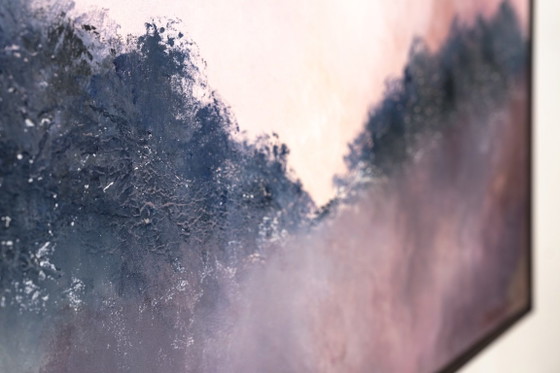 Large Original Framed Abstract Landscape Painting in Pink and Blue - A Doorway for Later (photo 7 of 19)