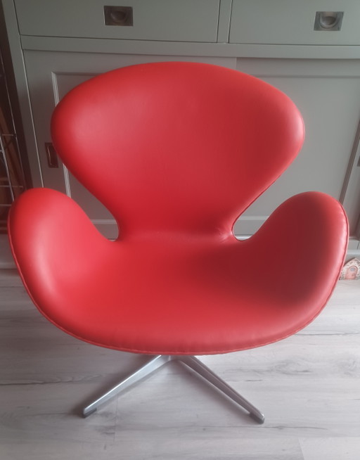 Dänisches Design Unmarkierter Leder-Schwanenstuhl Moderner Drehstuhl – draaistoelen, Metal, Leather