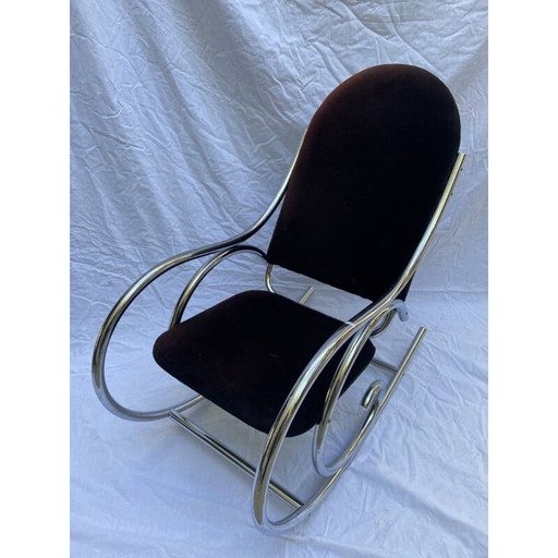 Vintage rocking chair velour marron, France 1975s