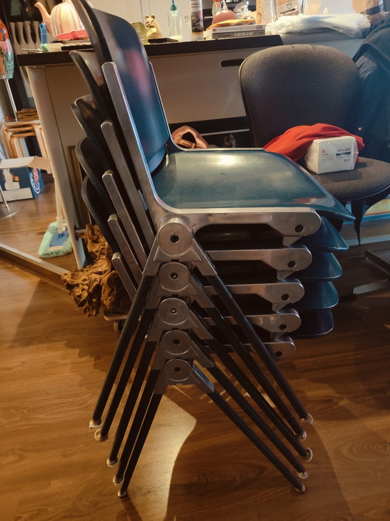 Image 1 of 5 stuks blauw/groen houten Castelli DSC 106 Stoelen Stapelbaar.