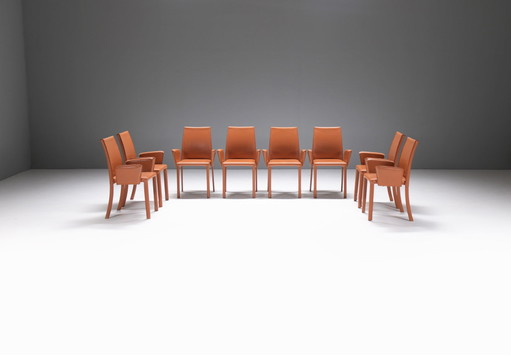 8 chaises de salle à manger Bottega en cuir par Fauciglietti & Bianchi pour Frag Italy