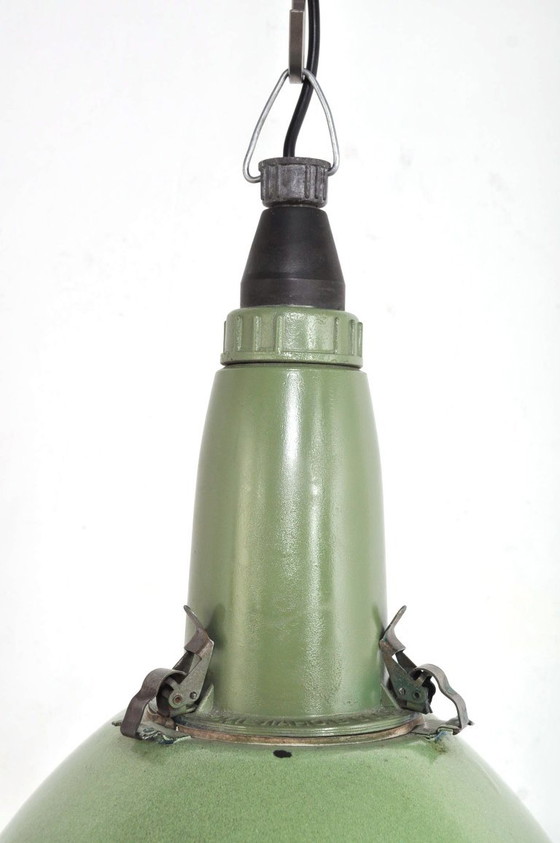 Vintage enamel lamp with globe glass, 1950s – Pendant lamps, Metal (photo 3 of 8)