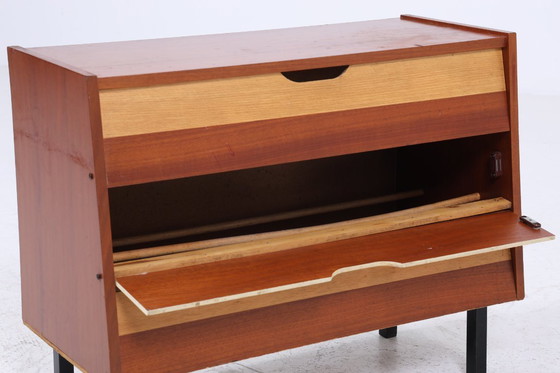 Image 1 of Vintage shoe cabinet from the 1960s | Mid-century cabinet, retro shoe cabinet, hallway, wooden storage #04-23
