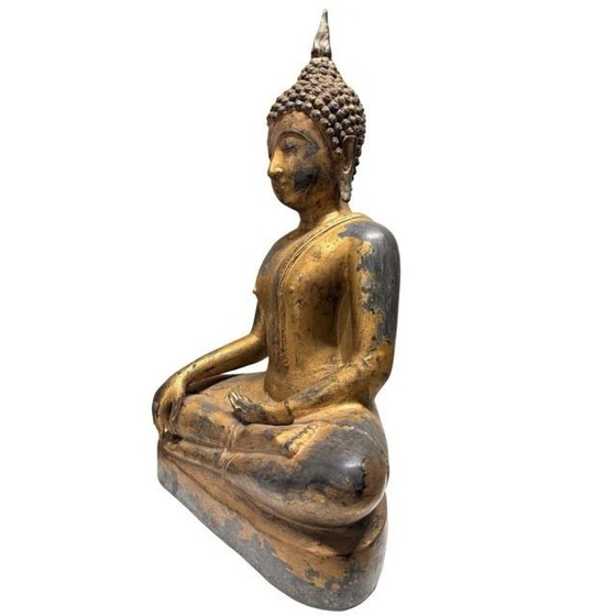 Antigua estatua de Buda tailandés de bronce con restos de dorado – lote 412 – Esculturas, Bronze (photo 8 of 10)