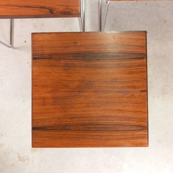 Vintage Dutch Design Brabantia Miniset Met Tuigleer Lectuurbak Nesting Tables – Bijzettafels, Leather, Metal (photo 8 of 9)