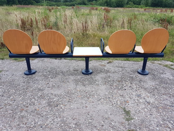 Image 1 of Ensemble de sièges de salle d'attente vintage années 80 en contreplaqué : 4 chaises + table