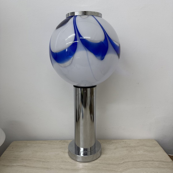 Image 1 of Mid-Century Large Glass Table Lamp with Blue Swirl, 1970s Italy