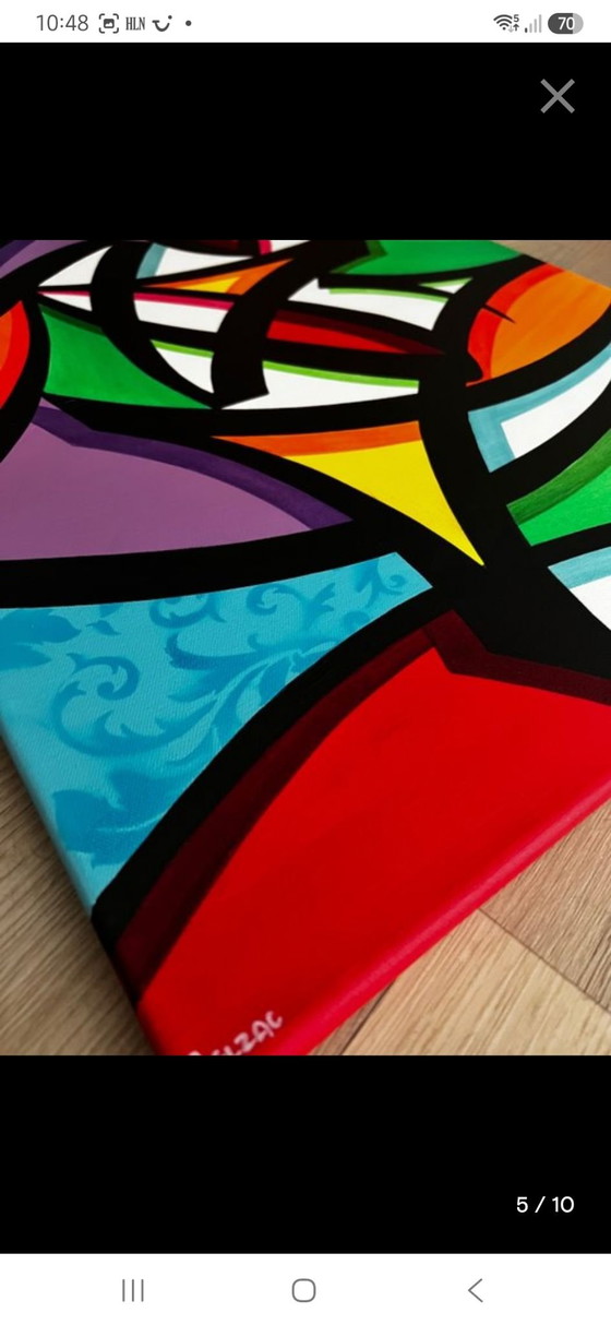 Toile Pop Art Belzac - 61x50 - Coloré - Abstrait - Graffiti, Peintures et dessins, Noir (photo 7 sur 8)