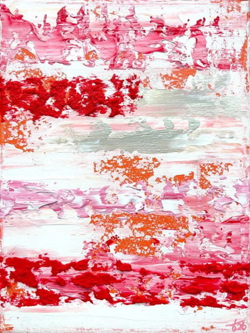 VOLT Eton Mess - Abstract Schilderij Roze Rood Zilver Wit - Klein Modern Kunstwerk